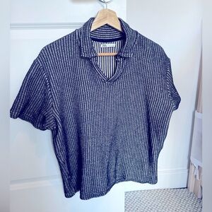 Zara Navy and White Short Sleeve Polo Top